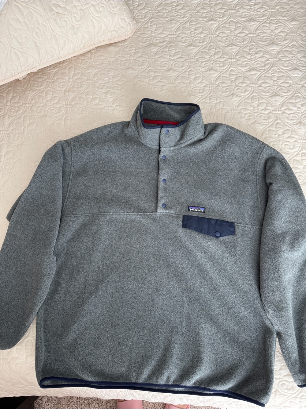 Patagonia Men's Grey Snap-T Pullover with Navy Accents